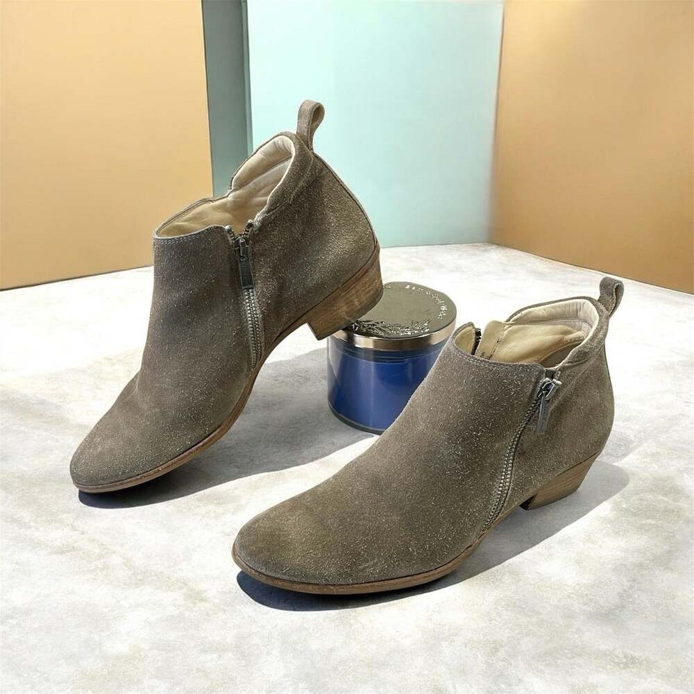 Paul Green Suede Ankle Boots Women’s Size 7 Side Zip Low Block Heel Brown